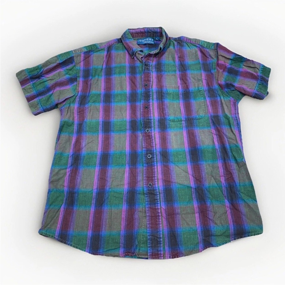 Vintage 90’s Men’s Short Slv Button Down Plaid Shirt 100% Cotton Reed St. James